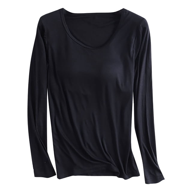 FAIWAD Pyjama pour Femmes à Manches Longues, Col Rond, Haut de Pyjama Confortable et Doux, Couleur Unie, Vêtement de Nuit