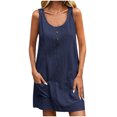 thumbnail image 1 of Timegard Robes d'Été pour Femmes Col Rond à Boutons Décontracté Sans Manches Courte Robe Modeste avec Poches, 1 of 8