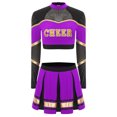 thumbnail image 3 of iiniim Costume de Pom-Pom Girl pour Femmes Uniforme de Cheerleading 2 Pcs Tenue Robe Crop Top avec Jupe Mini Plissée Violet G, 3 of 5