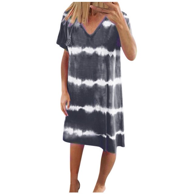 TJAZFJPA Robes en Soie pour Femmes Mode Été Décontractée Grande Taille Ample et Confortable Robe Sans Manches à Rayures Imprimées Col en V Robe Blanche Robe de Maternité d'Été