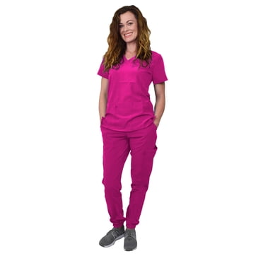 Green Town Scrubs for Women Scrub Set - Jogger Pant and V-Neck Top, 6 Pockets, Easy Care Uniforms
