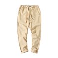 thumbnail image 2 of FcBaudy Full Length Pants Men's Cotton Drawstring Casual Solid Color Washed Straight Leg Cropped Pants Outdoor Pants Mens Cotton Pants, 2 of 6
