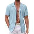 thumbnail image 1 of EOYWHK Mens Cotton Linen Shirts Short Sleeve Summer Ribbed Knit Button Down Cardigan Solid Color Collared Lapel Office Blouse Workwear Beachwear, 1 of 5