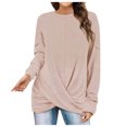 thumbnail image 1 of Yuyuzo Tunique Ou Hauts à Porter avec des Leggings pour Femmes, T-Shirts Décontractés à Manches Longues à Col Rond, T-Shirt Torsadé à l'Avant, Blouse, 1 of 5
