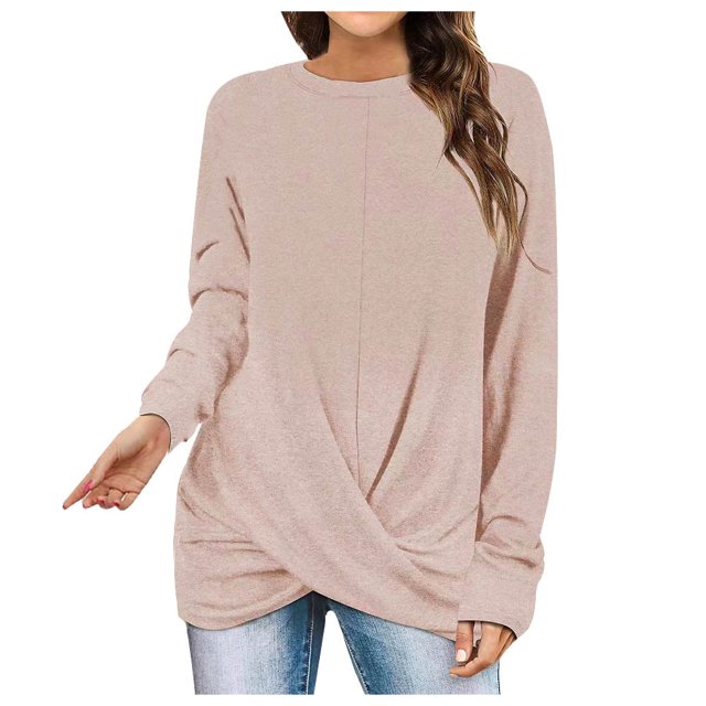 Yuyuzo Tunique Ou Hauts à Porter avec des Leggings pour Femmes, T-Shirts Décontractés à Manches Longues à Col Rond, T-Shirt Torsadé à l'Avant, Blouse