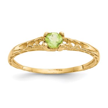 Bague pour Bébé en Péridot 14k Madi K de 3 mm avec Pierre de Naissance, Taille 3