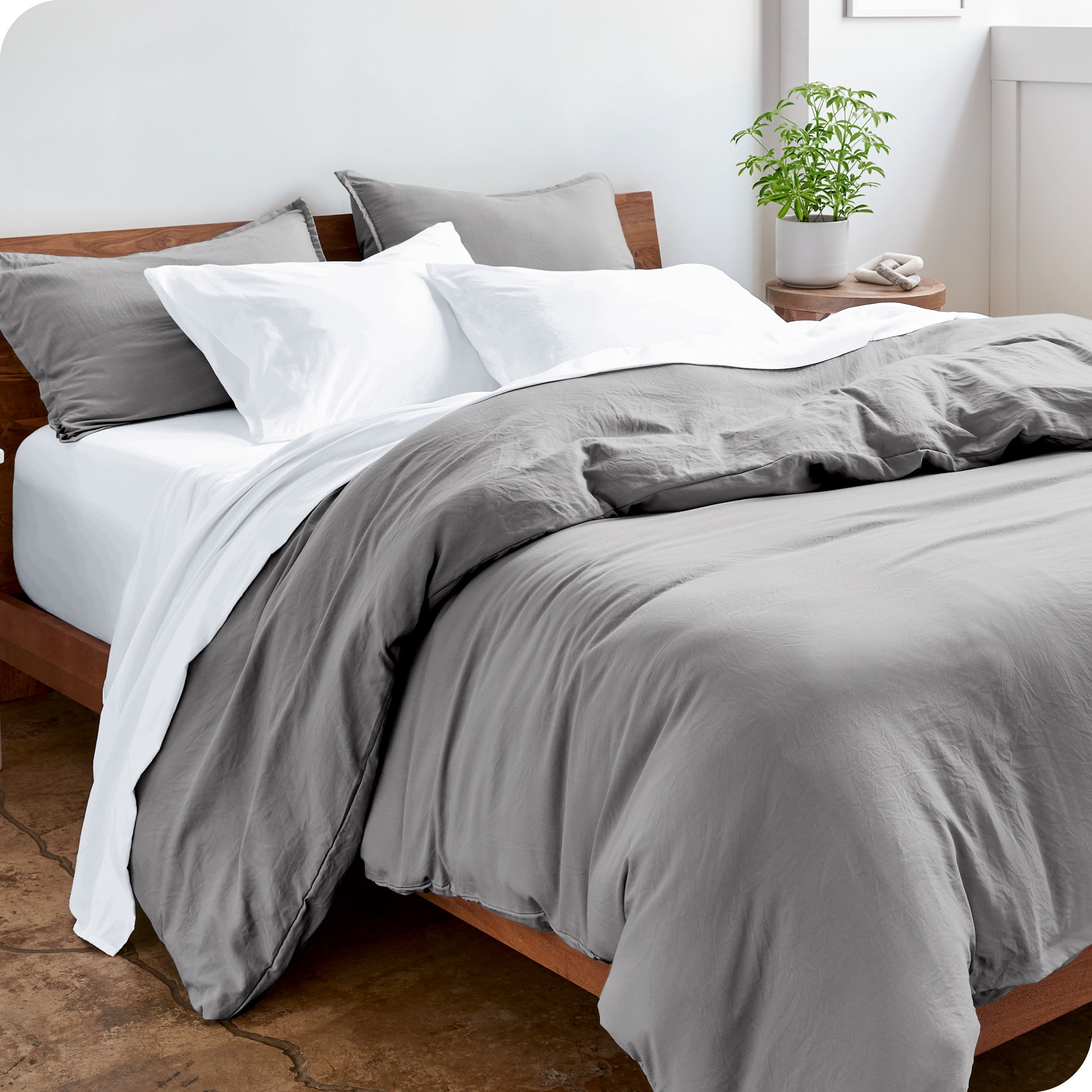 Bare Home Housse de Couette Sablée - Ultra Douce - Premium 1800 Collection - Ensemble 3 Pcs - Grand Lit, Gris Givre