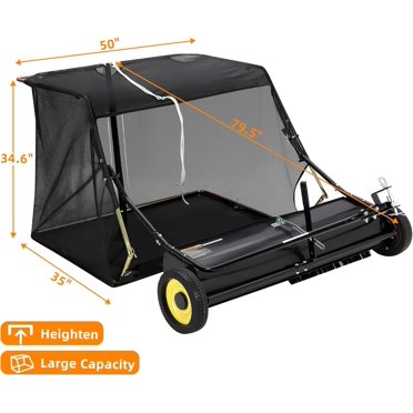 QinaQin 48 Inch Lawn Sweeper Tow Behind, Heavy Duty, Black