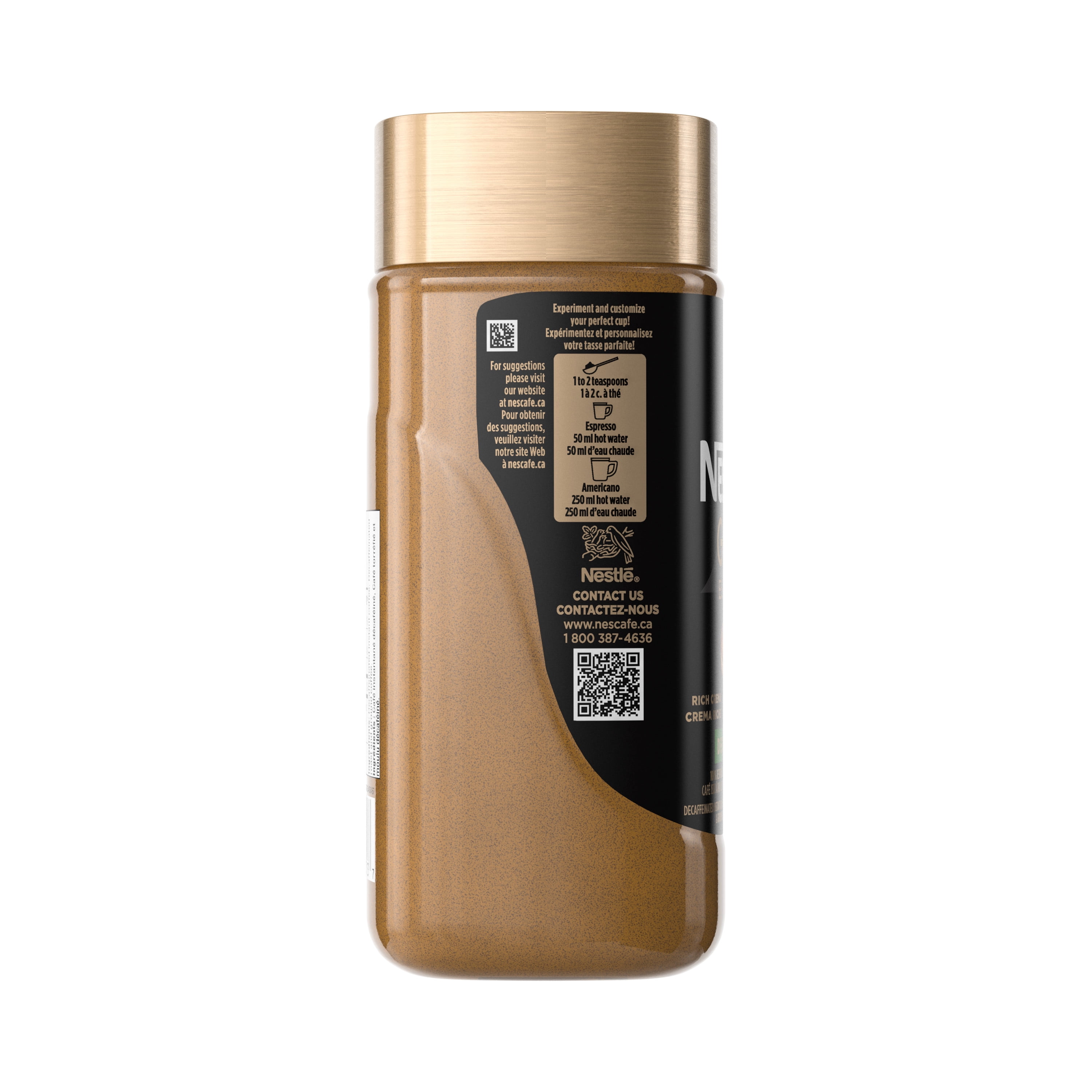 Nescafe Café torréfié et moulu instantané GOLD décaféiné de qualité supérieure, avec une couche de crema
