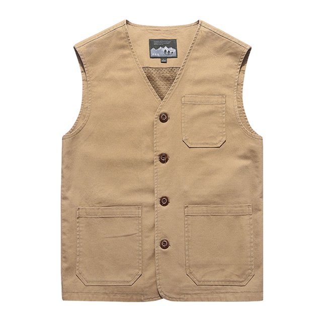 Youkk Classic And Versatile Dad Wear Waistcoat With Multiple Pockets Multi-pockets khaki 5XL 1Set