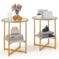 thumbnail image 1 of Costway Table d'Appoint en Verre 2 Pcs, Table d'Appoint Ronde 20 Pouces à 2 Niveaux avec Tablette de Rangement en Faux Marbre, 1 of 10