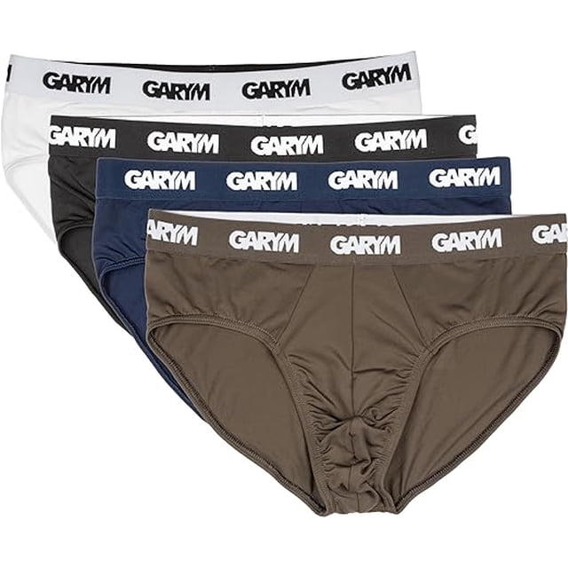 Gary Majdell Sport Slip Bikini en Microfibre pour Homme, sous-Vêtements Évacuant l'Humidité, Lot de 4 en Plusieurs Couleurs, Taille Grand. Conçus pour les Maillots de Bain et Vêtements d'Entraînement pour Hommes, Ces Caleçons Courts Offrent une Coupe Moderne avec une Pochette Profilée, Sans Braguette et une Taille Basse. Fabriqués en Tissu Microfibre Doux pour l'Extensibilité, l'Évacuation de l'Humidité et un Séchage Rapide. Comprend Quatre Couleurs : Blanc, Bleu Marine, Noir et Brun.