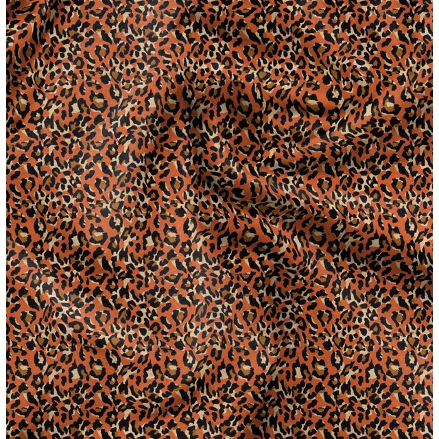 Soimoi Orange Poly Georgette Fabric Leopard Animal Skin Print Sewing Fabric Yard 52 Inch Wide