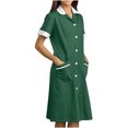 thumbnail image 2 of Tidyack,Save Big Now,Nurse Lapel Dress, Solid Color Work Dress, Pockets + Button Splicing, Midi Length, For Healthcare Staff, Professional Work Attire, Cotton Blend, Clean Cut, Daily Uniform, 2 of 6
