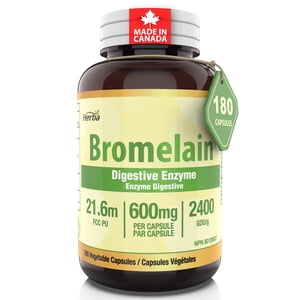 Herba Bromelain Supplement 600mg – 180 Capsules | 2,400 GDU/g Max Potency | Made in Canada