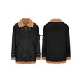 thumbnail image 2 of FOCUSNORM Men's Zip Up Leather Jacket Woolen Fleece Long Sleeve Contrast Color Pockets Lapel Neck Casual Coat, 2 of 6