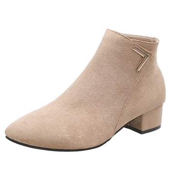 XZNGL Ladies Fashion Casual Solid Color Pointed Toe Thick Heel Ankle Boots