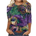 thumbnail image 1 of Penkiiy Blouse Carnaval pour Femmes Mardi Gras Mode Imprimée Décontractée Col Rond Manches 3/4 T-shirt Blouse L Multicolore, 1 of 5