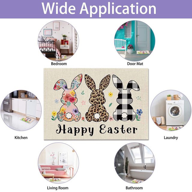Tyidzon Easter Kitchen Mats Bunny Floor Mat, 24" x 16" Kitchen Rugs Spring Holiday Decorative Non-Slip Rectangle Doormats Floor Mat for Home Entrance