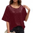 thumbnail image 3 of Meichang Hauts à Paillettes Scintillantes pour Femmes T-Shirts de Fête Manches Courtes Col Rond T-Shirts Tendance Blouses Scintillantes Décontractées Coupe Ample T-Shirts de Soirée Boîte de Nuit, 3 of 7