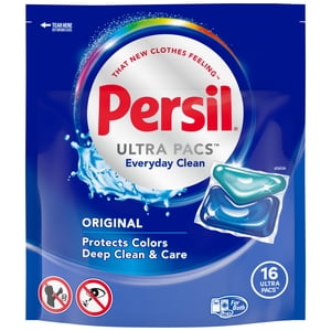 Persil Ultra Pacs Original Everyday Clean Laundry Detergent, 16 Count - Advanced Deep Clean, Fabric Protection, Vibrant Colors, Works in All Washer Types, Convenient Premeasured Pacs