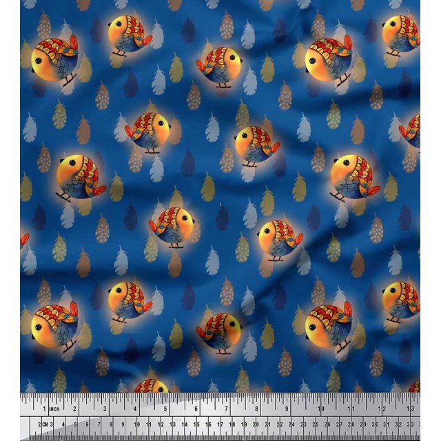 Soimoi Poly Georgette Fabric Feather & Bird Cartoon Fabric Prints by Yard 42 Inch Wide