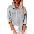 thumbnail image 1 of Chemises Décontractées à Boutons à Manches Longues pour Femmes, Blouses d'Été Mode, Hauts avec Poches, 1 of 6