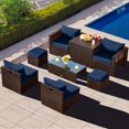 thumbnail image 1 of Gymax 8PCS Patio Rattan PE Wicker Conversation Set All-Weather Furniture Set w/ Cushions Navy, 1 of 7
