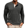 thumbnail image 1 of Yusimy Chandail Henley pour Homme à Manches Longues, Col Rond, Boutonné, Couleur Unie, avec Poche, Mode Décontractée, 1 of 6