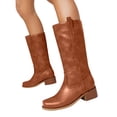 thumbnail image 1 of Dakaela Knee High Boots for Women Square Toe Western Cowboy Boot Chunky Block Heel Wide Calf Riding Tall Boots Red Size 8, 1 of 8
