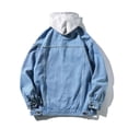 thumbnail image 3 of RKSTN Jackets for Men Fall Fashion Motorcycle Solid Color Button Pocket Long Sleeved Hooded Denim Jacket Mens Coats, 3 of 4