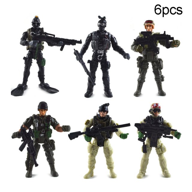 6Pcs/Set Military Force Army Soilder Assembly Model Mini Action Figures Kids Toy