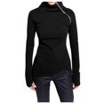 thumbnail image 2 of pxiakgy blouses pour Femmes blouse Décontractée Unie à Manches Longues Chandail Col Roulé Chandail à Fermeture Éclair Noir + us:18, 2 of 9