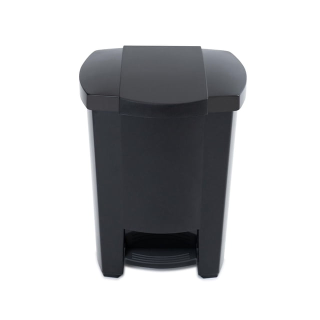 Mistral Poubelle à Pédale 19 L Noire, Vue de devant d'Une Poubelle Rectangulaire Noire à Pédale avec Grand Pédale et Couvercle à Fermeture Automatique, Fabriquée en Polypropylène 100 % recyclable, Convient aux Sacs standard de 20 Pouces x 22 Pouces, Compacte et Robuste pour le Rangement des Déchets et du Recyclage à la Maison.
