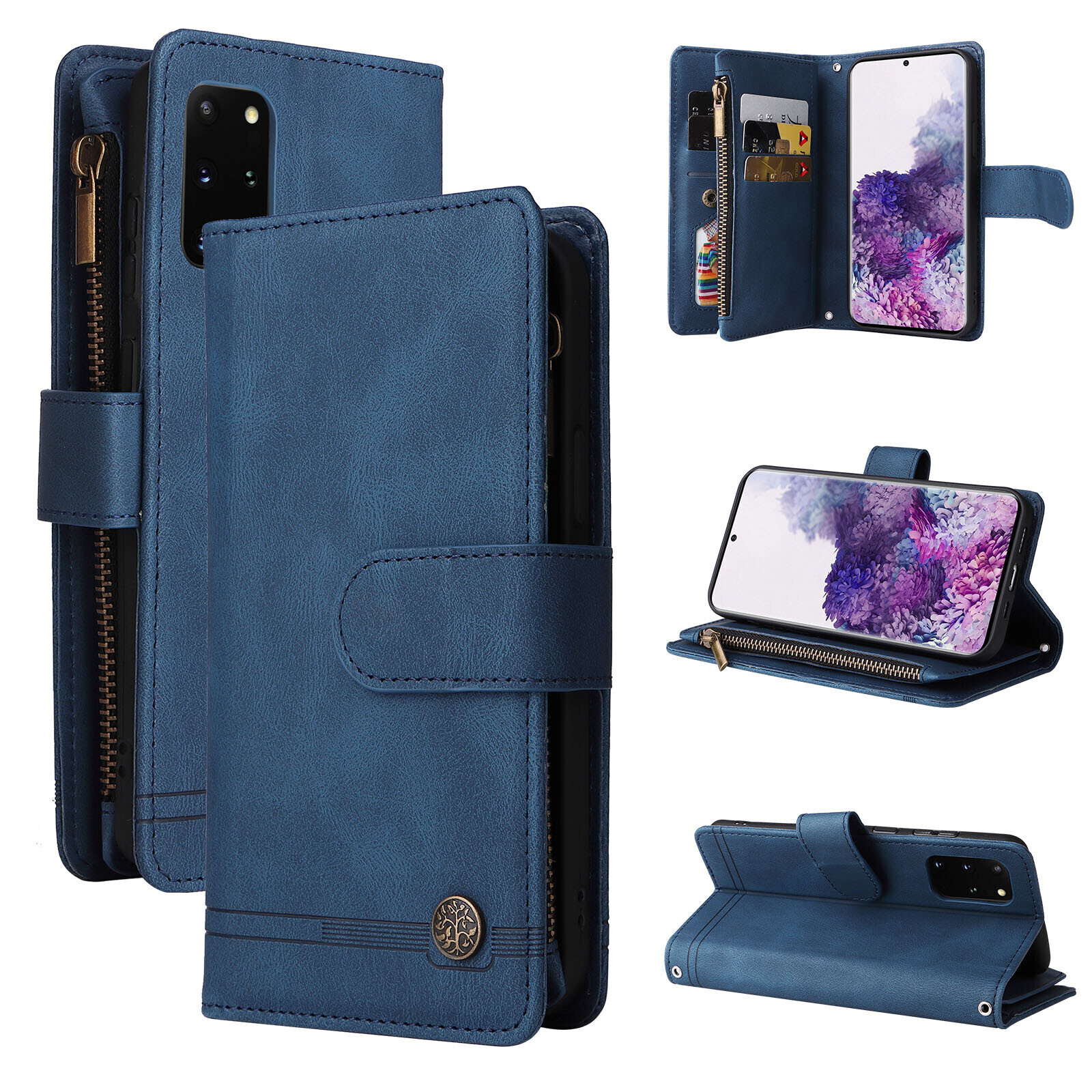 Case for Samsung Galaxy S20 Plus 5G Cover Zipper Pocket Wallet Case Magnetic Protective - Blue