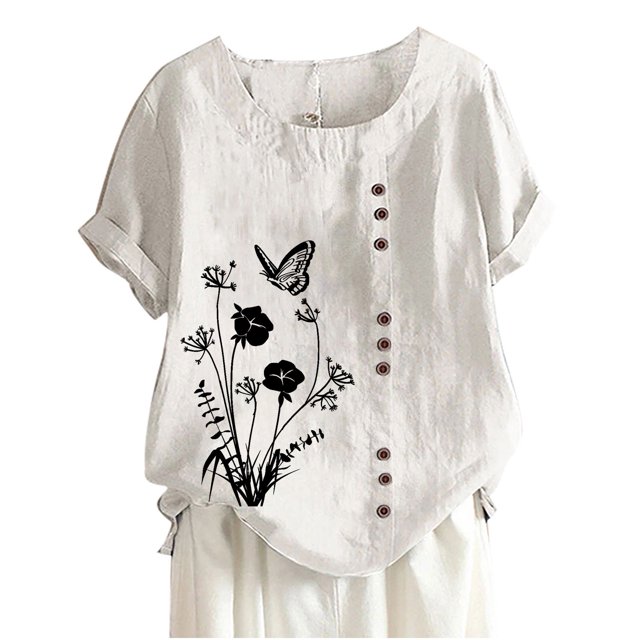 Birdeem Womens Summer Casual Round Neck Short Sleeve Printing Loose Shirt Tops