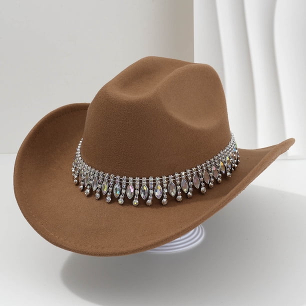 Western Cowboy Hat with Rhinestone Decor Wide Brim Women Western Cowboy Hats with Rhinestone Tassel Fringe  main image 4