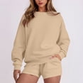 thumbnail image 2 of HAiming Ensemble 2 Pcs pour Femmes Chandail Col Rond Chandails en Molleton et Shorts Surdimensionnés Amples, 2 of 5