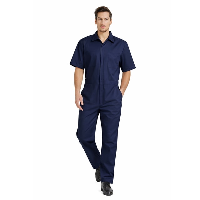 TOPTIE Men\'s Short-Sleeve Coverall Work Jumpsuit Lightweight with Zipper Front Elastic Waist