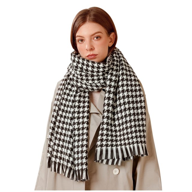 XZNGL Femme Mode Hiver Chaud Doux Décontracté à Franges Imprimé Pied-de-Poule Cache-Couche