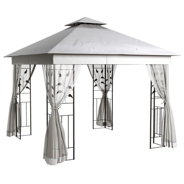 Outsunny Pavillon de Terrasse 10 Pieds x 10 Pieds, Auvent de Pavillon Extérieur, Gris Pâle