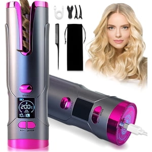 Curling automatique Fer 3/4 pouces Barrel, sans fil de curling automatique Fer 5200mAh USB Rechargeable, Curler de cheveux auto pour cheveux longs, baguette de curling de voyage en céramique, fermeture automatique & Conception anti-angle