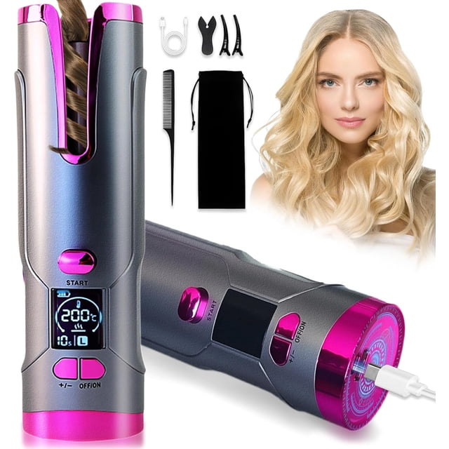 Automatic Curling Iron 3/4 inch Barrel, Cordless Automatic Curling Iron 5200mAh USB Rechargeable, Auto Hair Curler for Long Hair, Ceramic Travel Curling Wand, Auto Shut-Off & Anti-Tangle Design