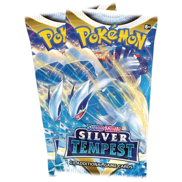 Pokemon TCG : Paquet Booster Tempête Argentée x2 avec Illustration Dynamique de Lugia VSTAR sur l'Emballage. Chaque Paquet Comprend 10 Cartes à Échanger Pokemon et 1 Énergie de Base Ou 1 Marqueur VSTAR, Partie de l'Extension Sword & Shield Tempête Argentée. Idéal pour les Collectionneurs de Cartes Pokemon et le Jeu à 2 Joueurs, Convient aux 6 Ans et Plus.