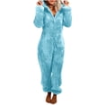 thumbnail image 1 of TIMIFIS Pyjama pour Femmes en Peluche à Manches Longues avec Fermeture Éclair, Combinaison à Capuche, Pyjama Décontracté, Mode, Couleur Unie, Grenouillère, Tenue de Détente, 1 of 6