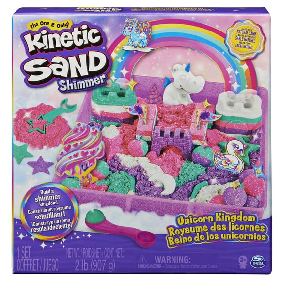 Kinetic Sand Shimmer, Unicorn Kingdom Playset with 2lbs of Shimmer Kinetic Sand with 8 Tools, Made with Natural Sand, Play Sand Sensory Toys for Kids Aged 3 and Up (Walmart Exclusive)