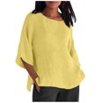 thumbnail image 1 of Tnhcen Chemise Décontractée à Manches 3/4 en Mélange de Coton et Lin pour Femmes, Col Rond, Automne - Grande Taille, Confortable, Tailles P-5TG, 1 of 6