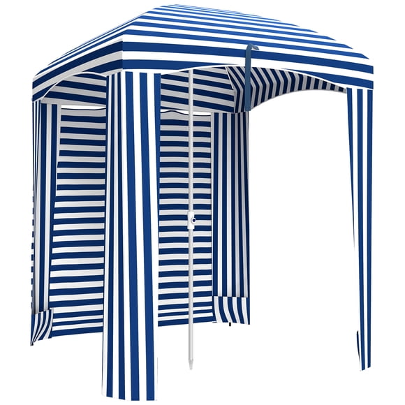 Outsunny Beach Cabana Umbrella with Bag, Windows, Blue & White