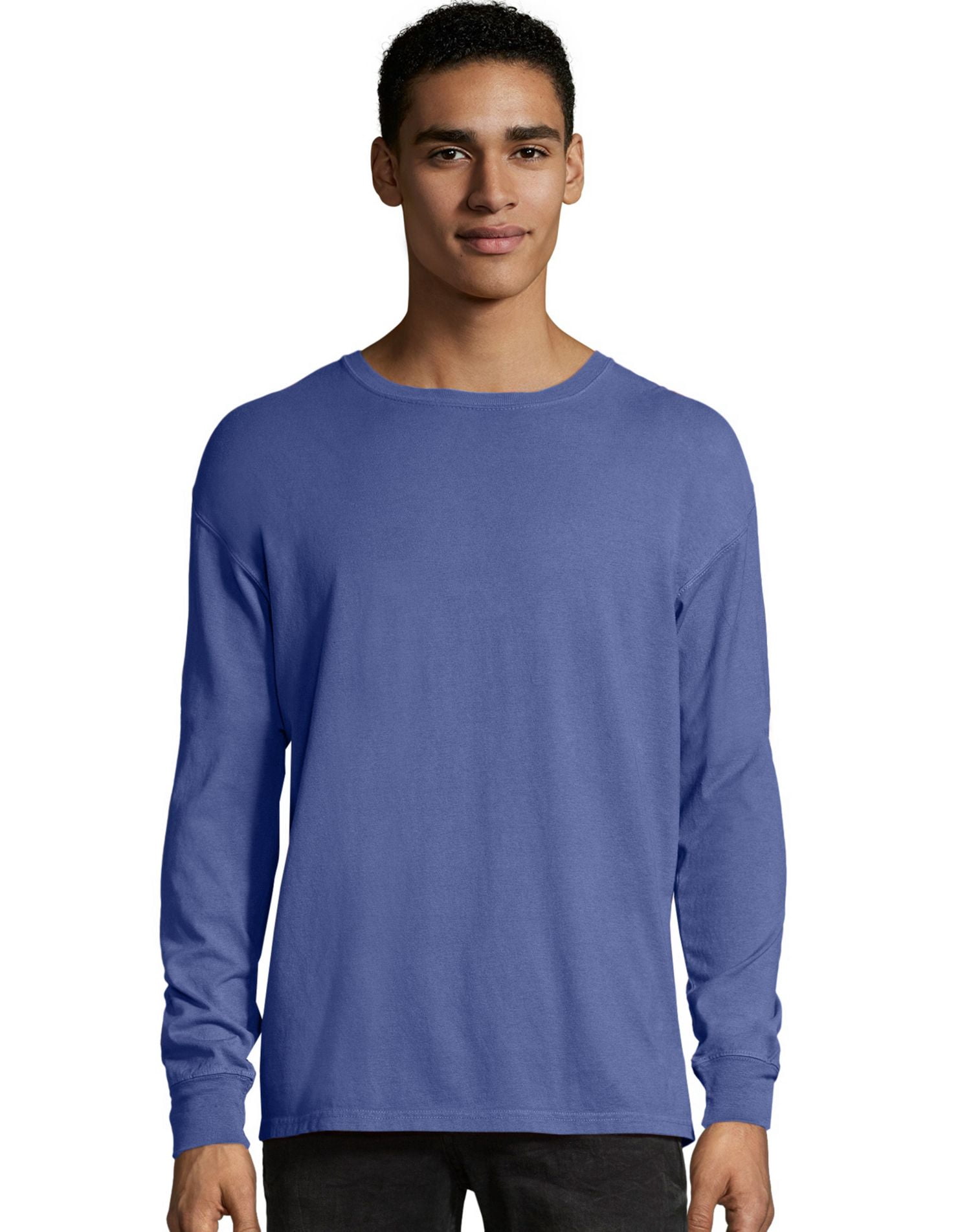 Hanes Mens ComfortWash Garment Dyed Long Sleeve Tee, 2XL, Deep Forte Blue