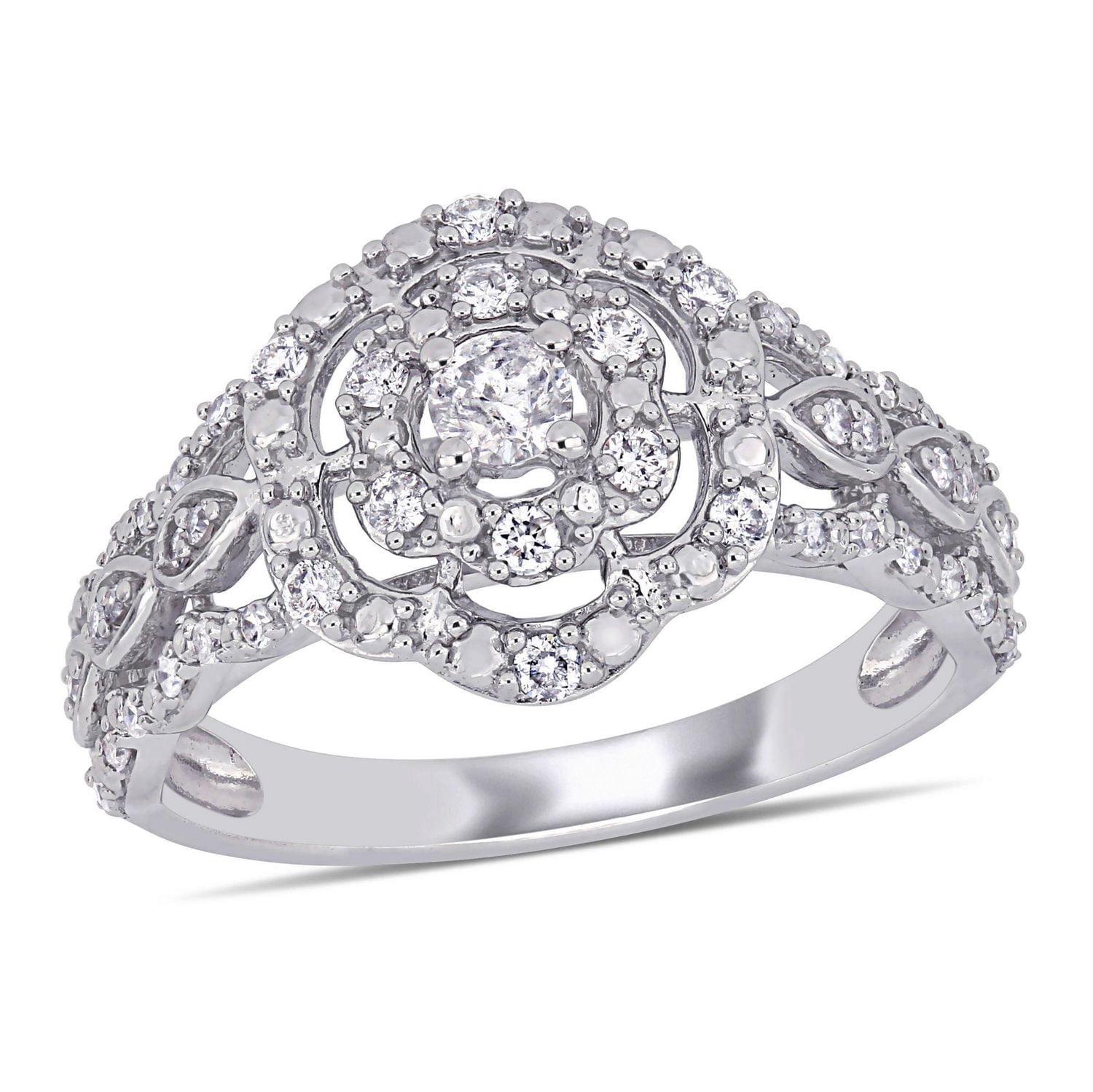 Miabella 3/8 Carat T.W. Diamond 10K White Gold Vintage Floral Engagement Ring